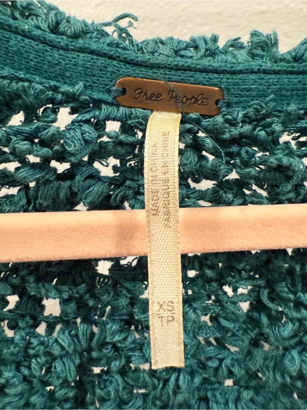 Free People Teal Chunky Sand Dune V Neck Sweater Oversized XS